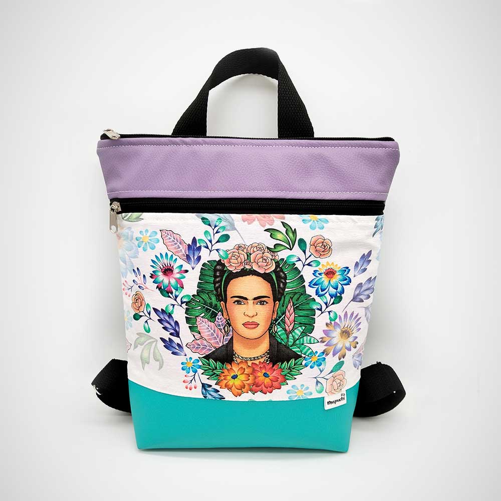 Mochila petit Frida Kahlo en Turquesa y Lila - Imagen 3