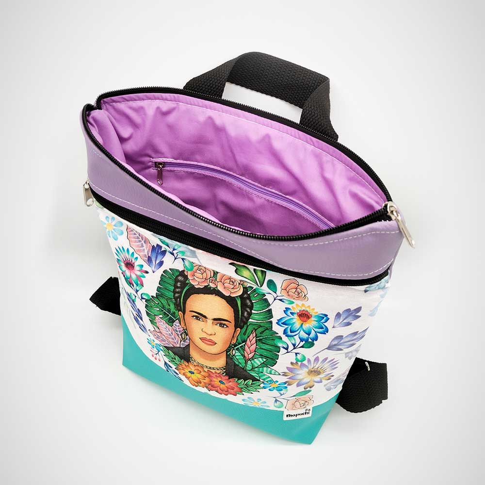 Mochila petit Frida Kahlo en Turquesa y Lila - Imagen 2